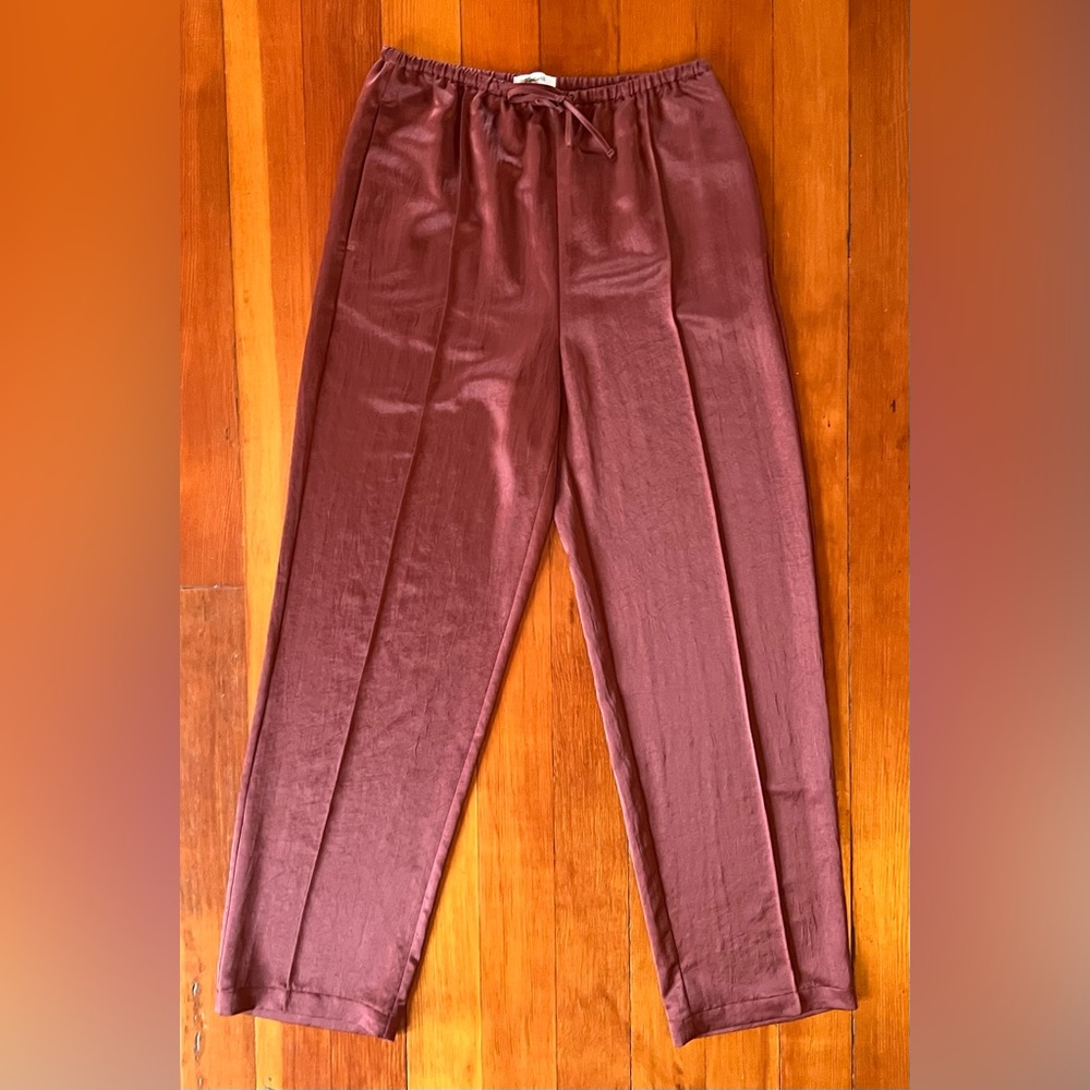 NWOT Madewell Pintucked Slim Pull-On Pants in Satin - Reddish Brown - XS